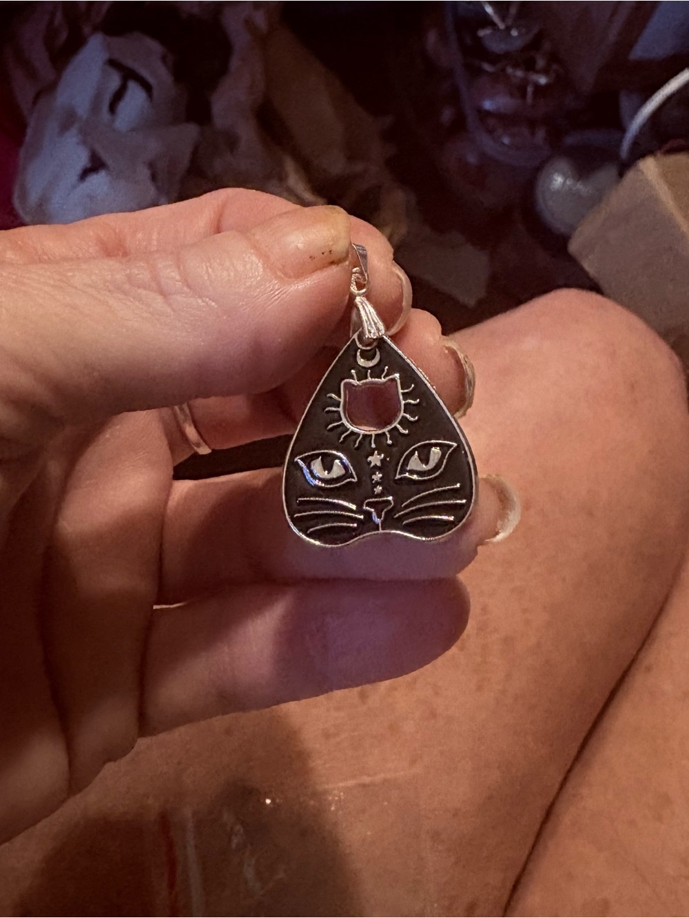 Mystic Ouija Planchette Cat Pendant Necklace – Silver Black